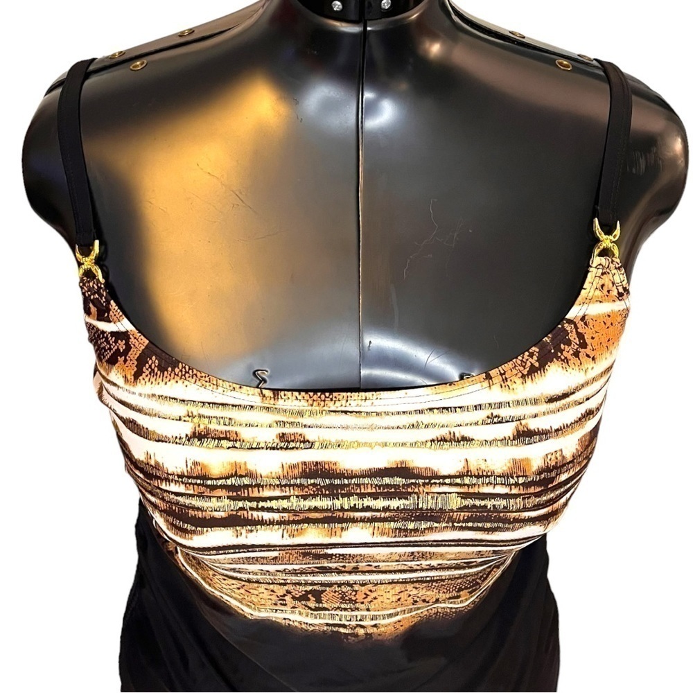Simon Chang Two-Piece Tankini Swimsuit in Neutral Black, Tan & Gold - Picture 3 of 15